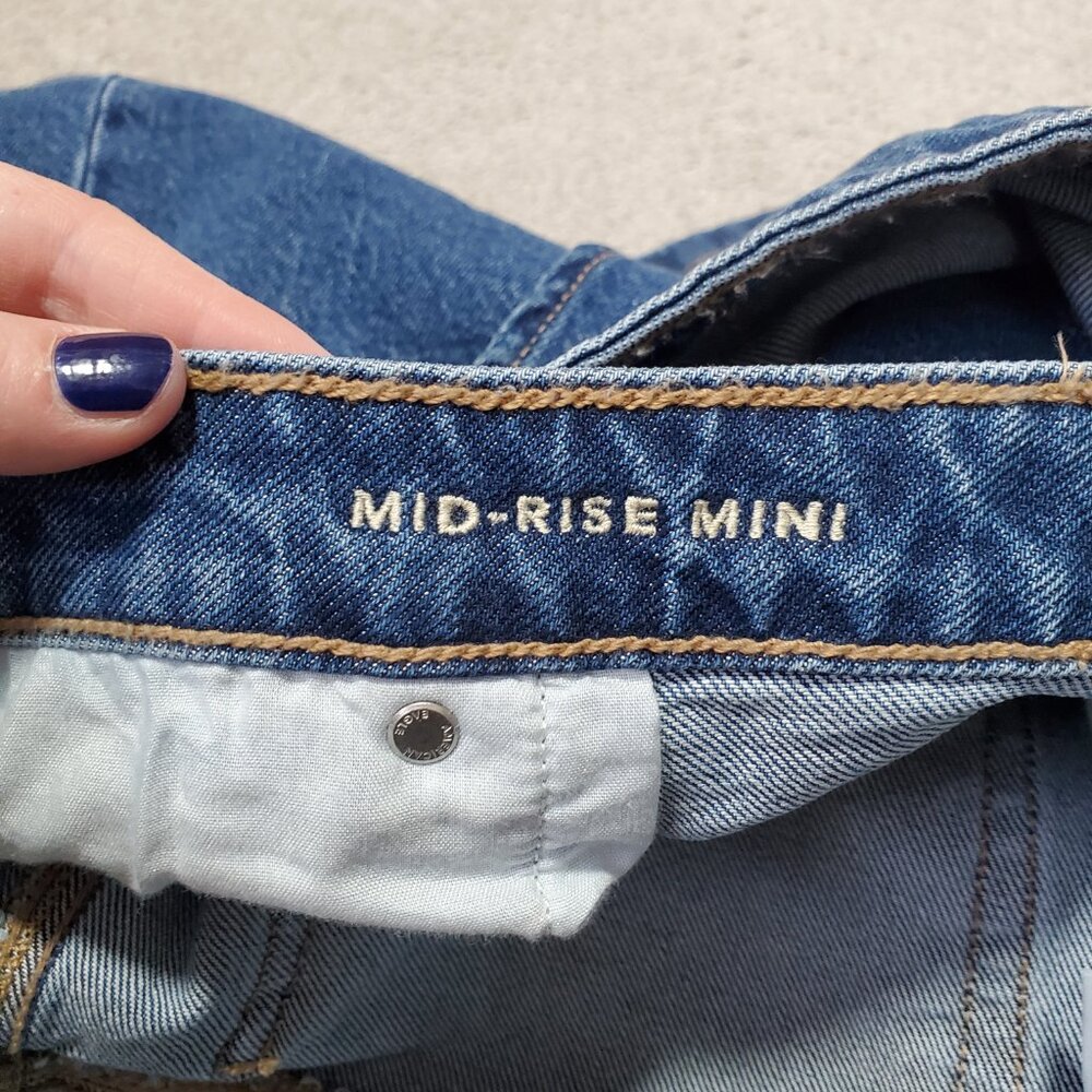 AMERICAN EAGLE AE Stretch Crossover Mid-Rise Mini Skirt Denim Jean Blue Womens 6 - Picture 9 of 13